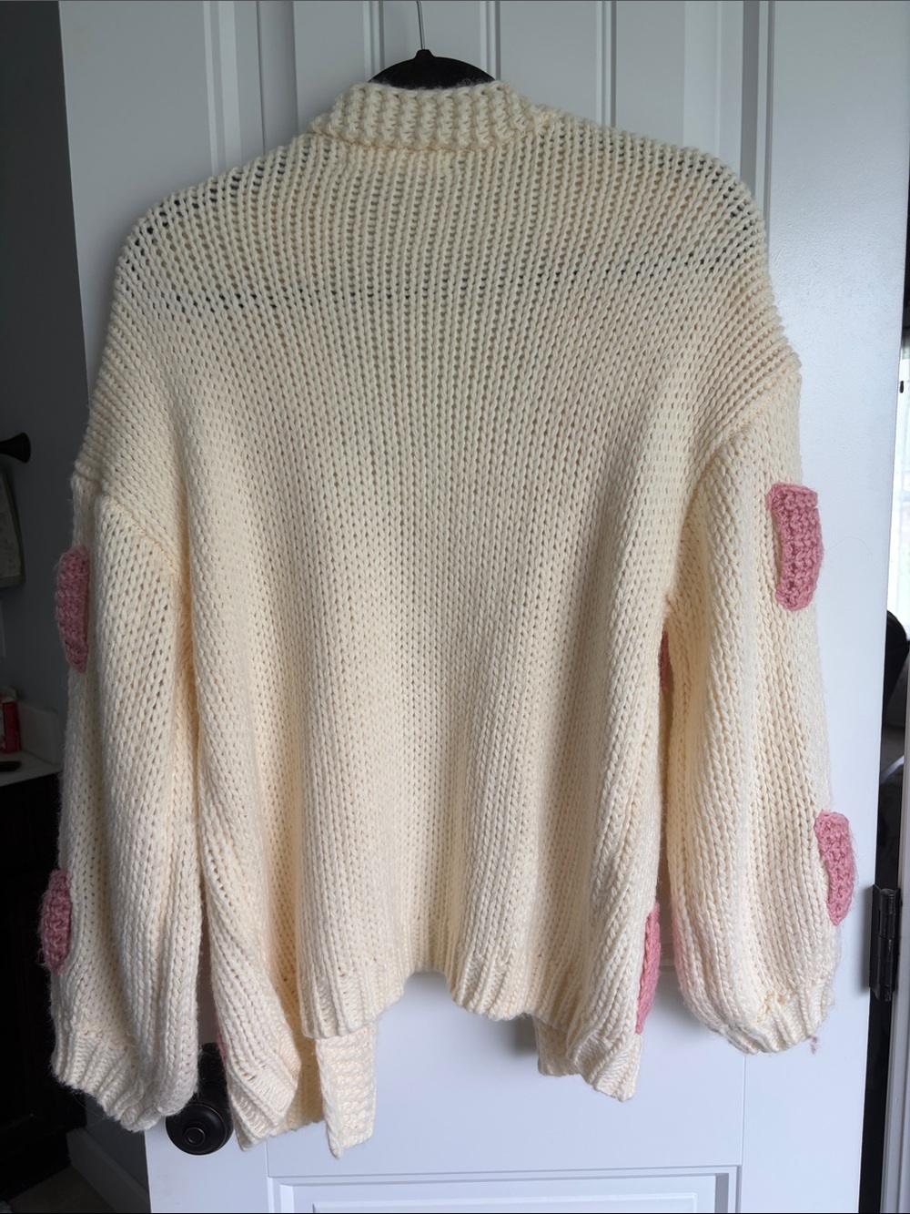 Altar’d State Cream Knit Cardigan with Pink Bow Accents - Picture 3 of 4